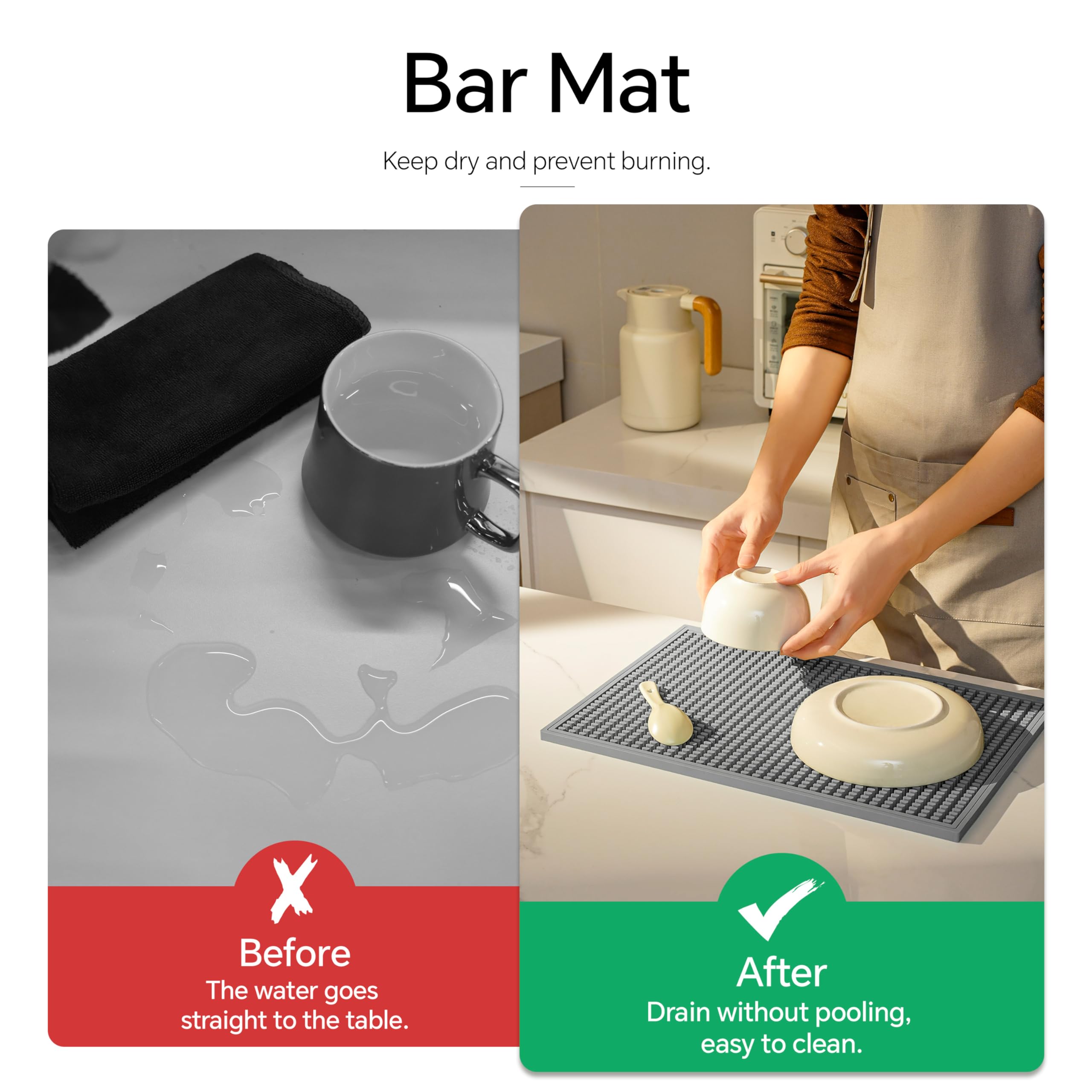 ZJWZLG bar mat features airflow grooves for quick moisture evaporation.