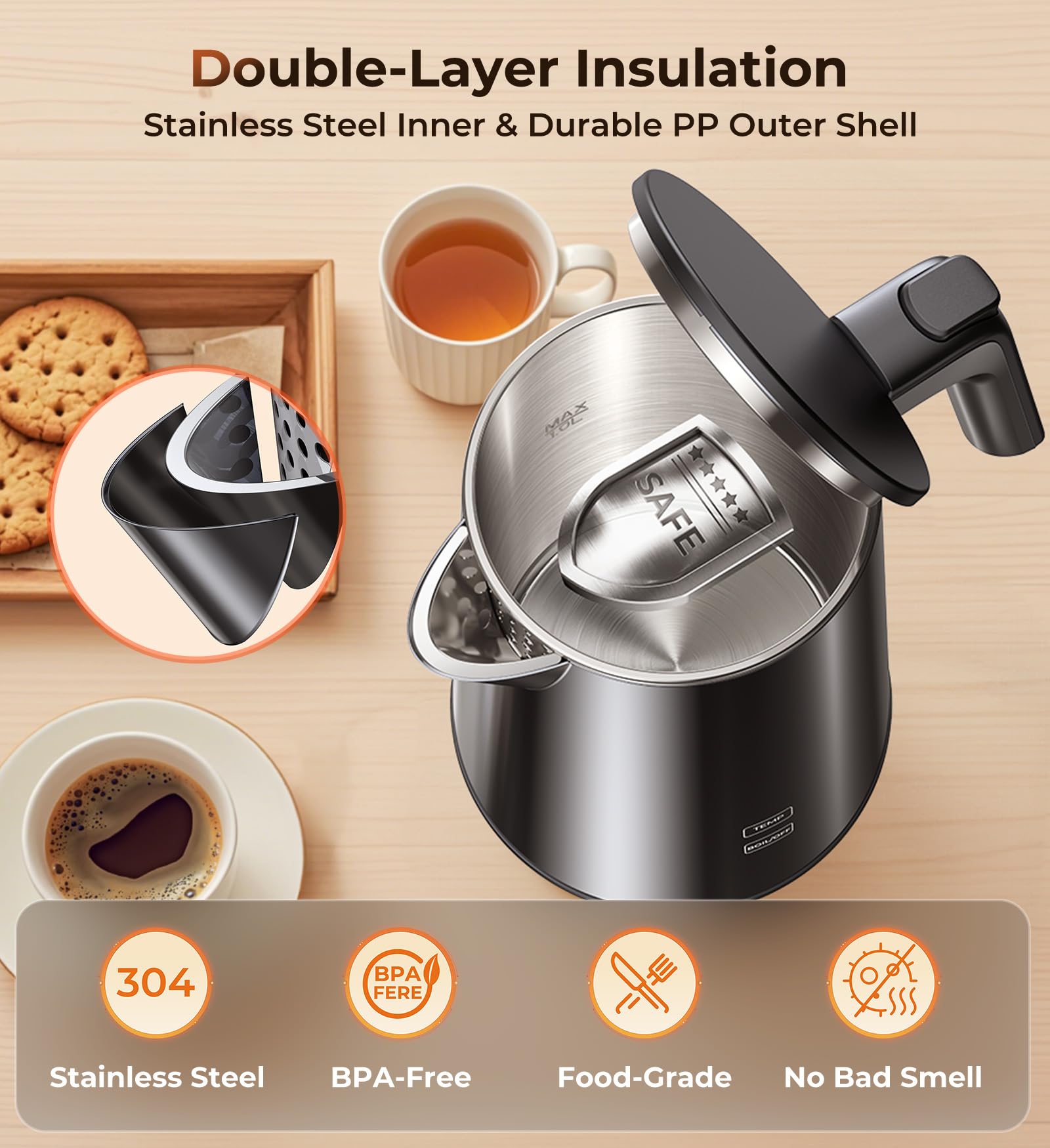 ZKBHOME electric kettle boiling water highlighting rapid heat for busy mornings.