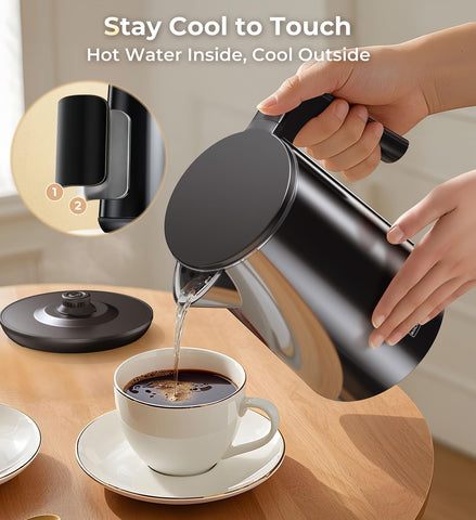 ZKBHOME electric kettle cool-touch exterior enables safe handling during use.