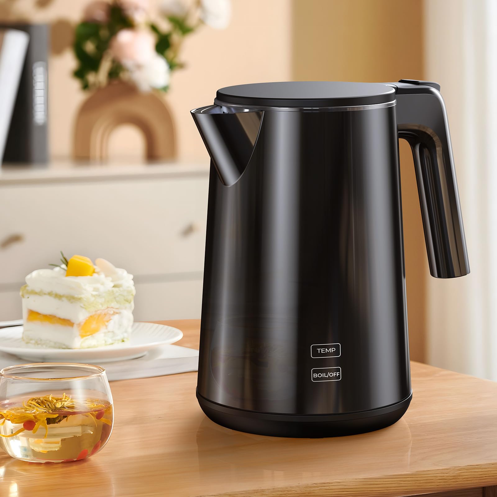 ZKBHOME electric kettle front view with a sleek, durable design for quick hot water on demand.