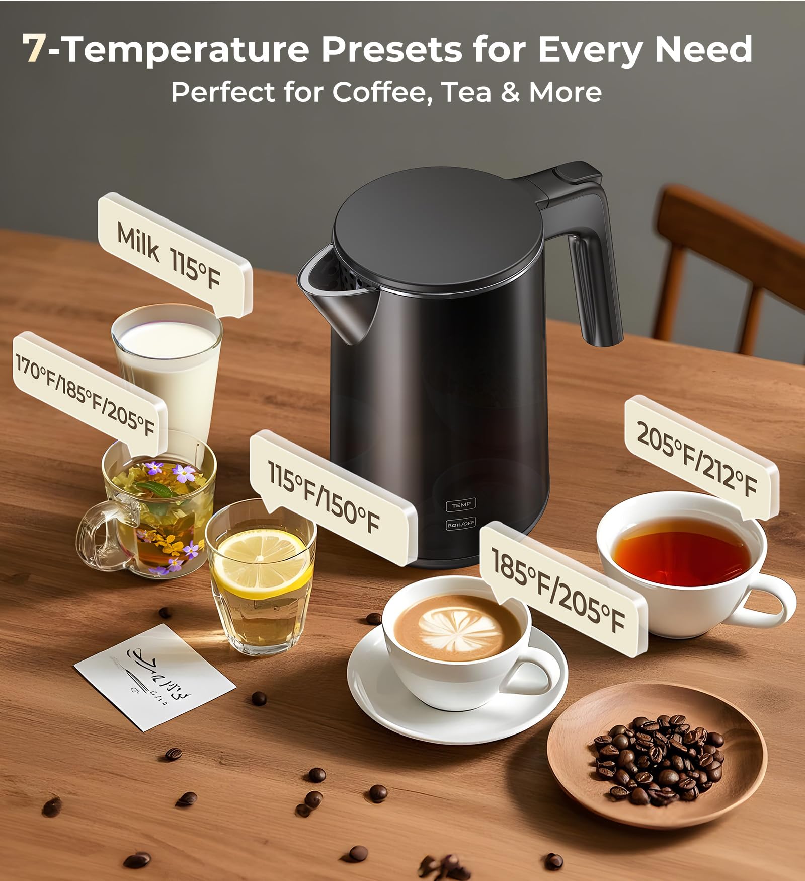 ZKBHOME electric kettle stainless interior ensures durable, safe water heating.