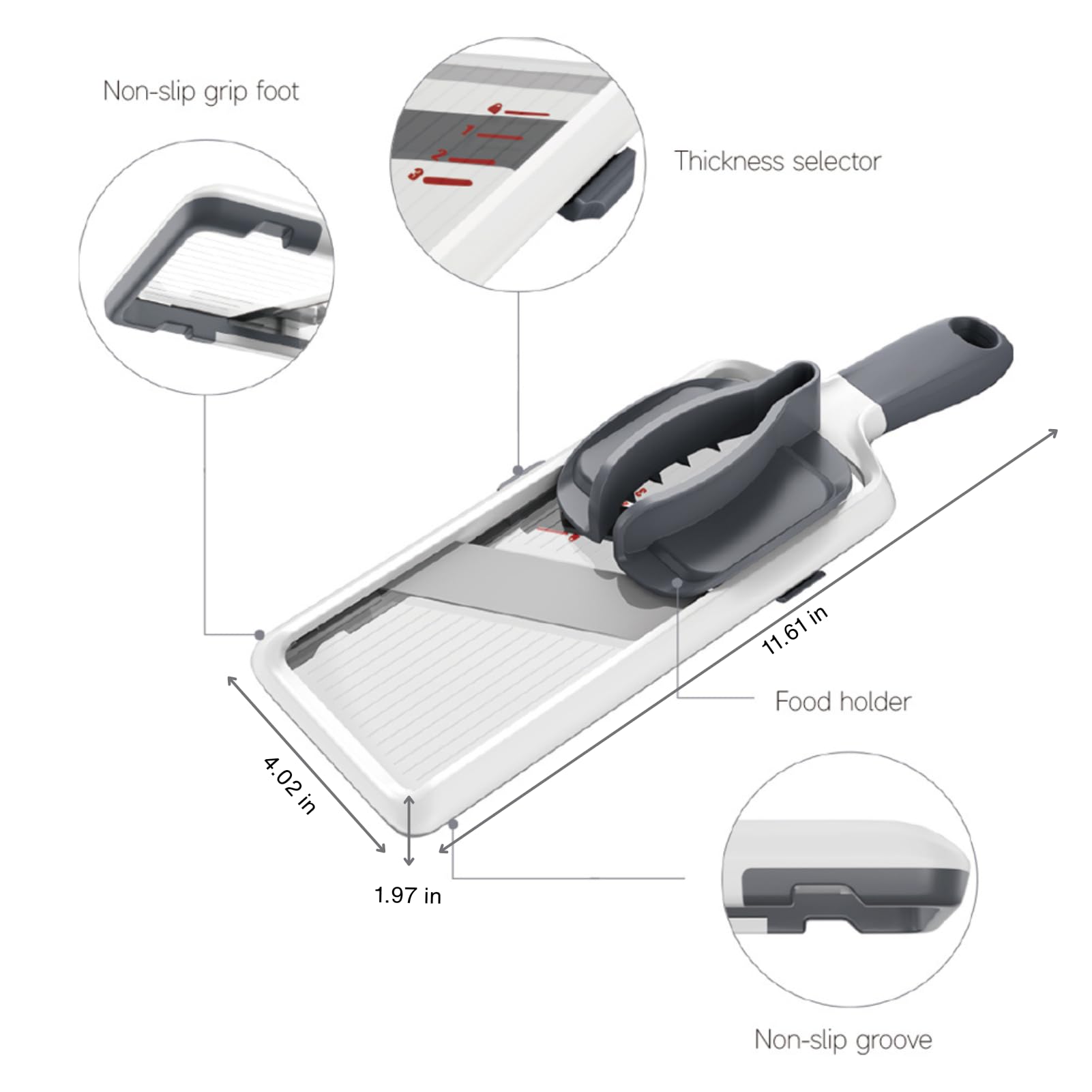 ZKIRON mandoline slicer adjustable blades 1, 2, 3 mm for versatile slicing.