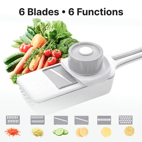 ZKIRON Mandoline Slicer extended handle improves leverage for long vegetables
