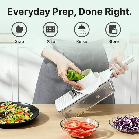 ZKIRON Mandoline Slicer safety guard protects fingers during prep