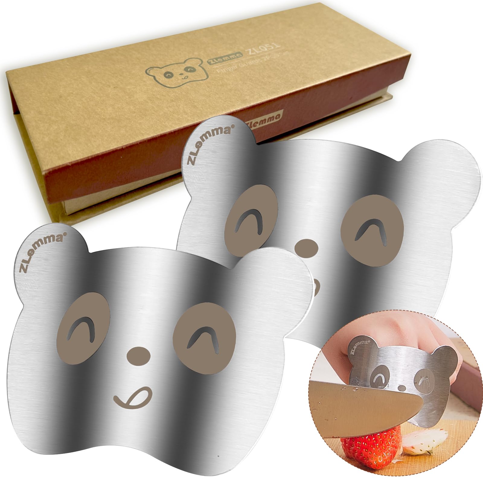 ZLemma Panda finger guards in gift box for safe family cooking.