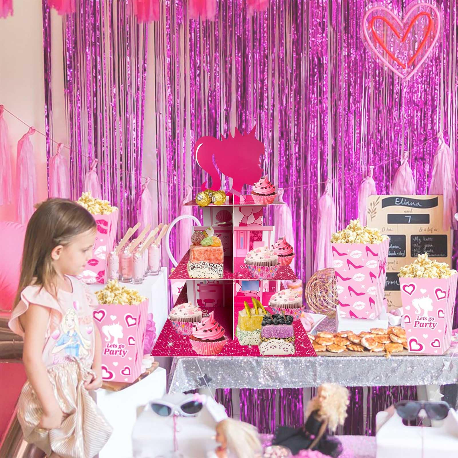 Zliisang Pink Princess Cupcake Stand with cupcakes shows festive dessert display.