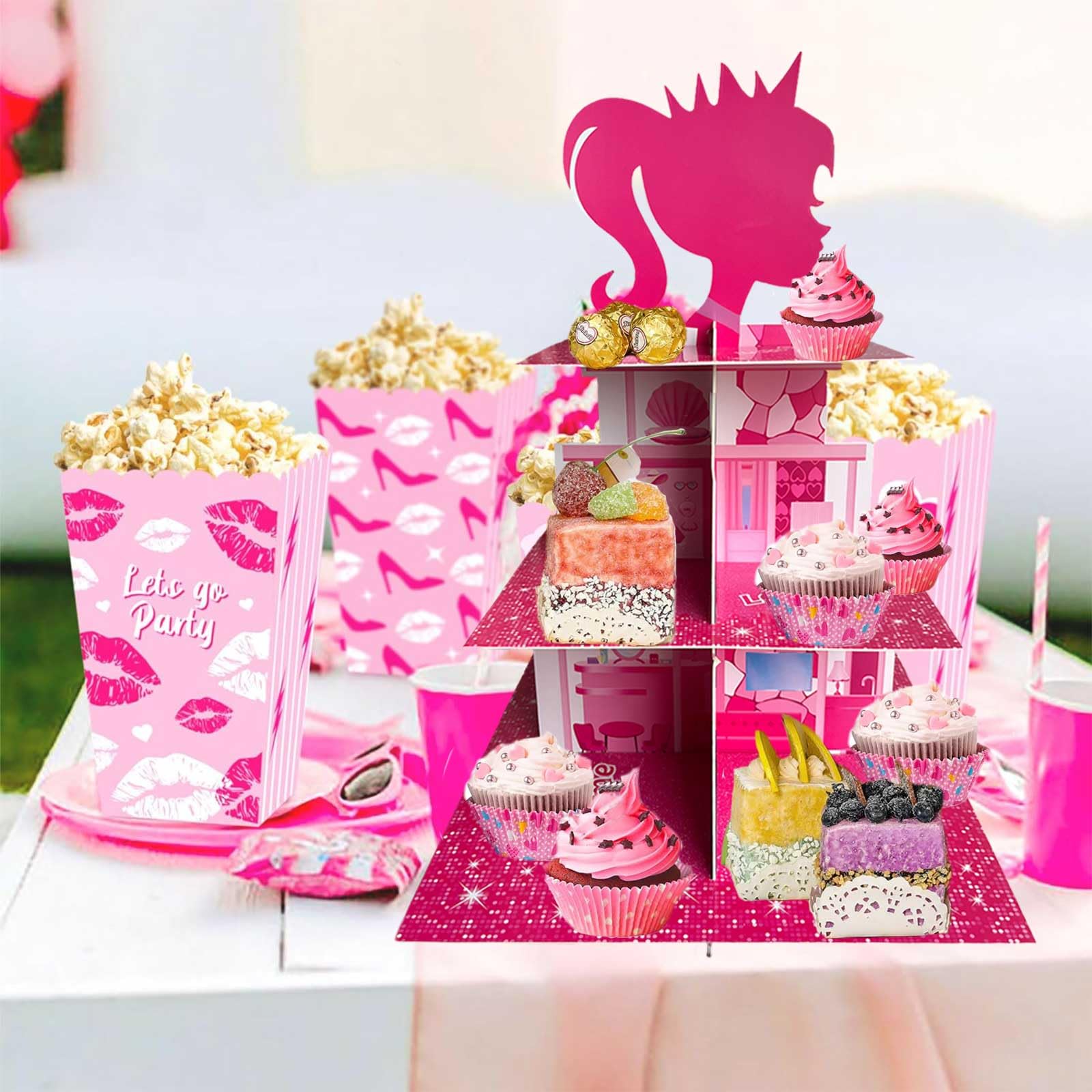 Zliisang Pink Princess Cupcake Stand close-pattern detail highlights designer print.
