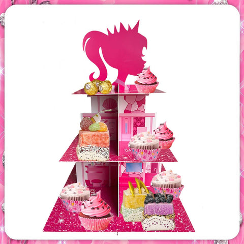 Zliisang Pink Princess Cupcake Stand on table elevates party dessert displays.