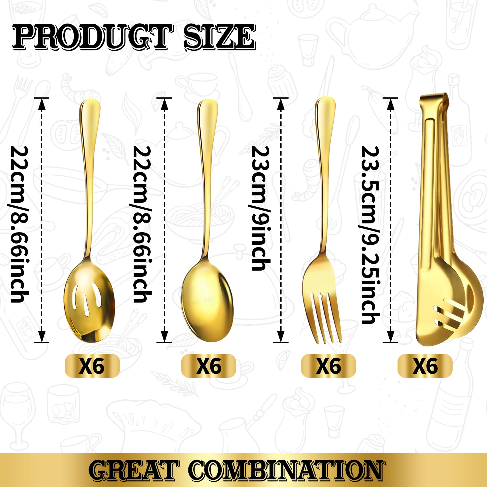 ZLMTZDJD serving spoons six-piece with mirror-polished finish for precise serving
