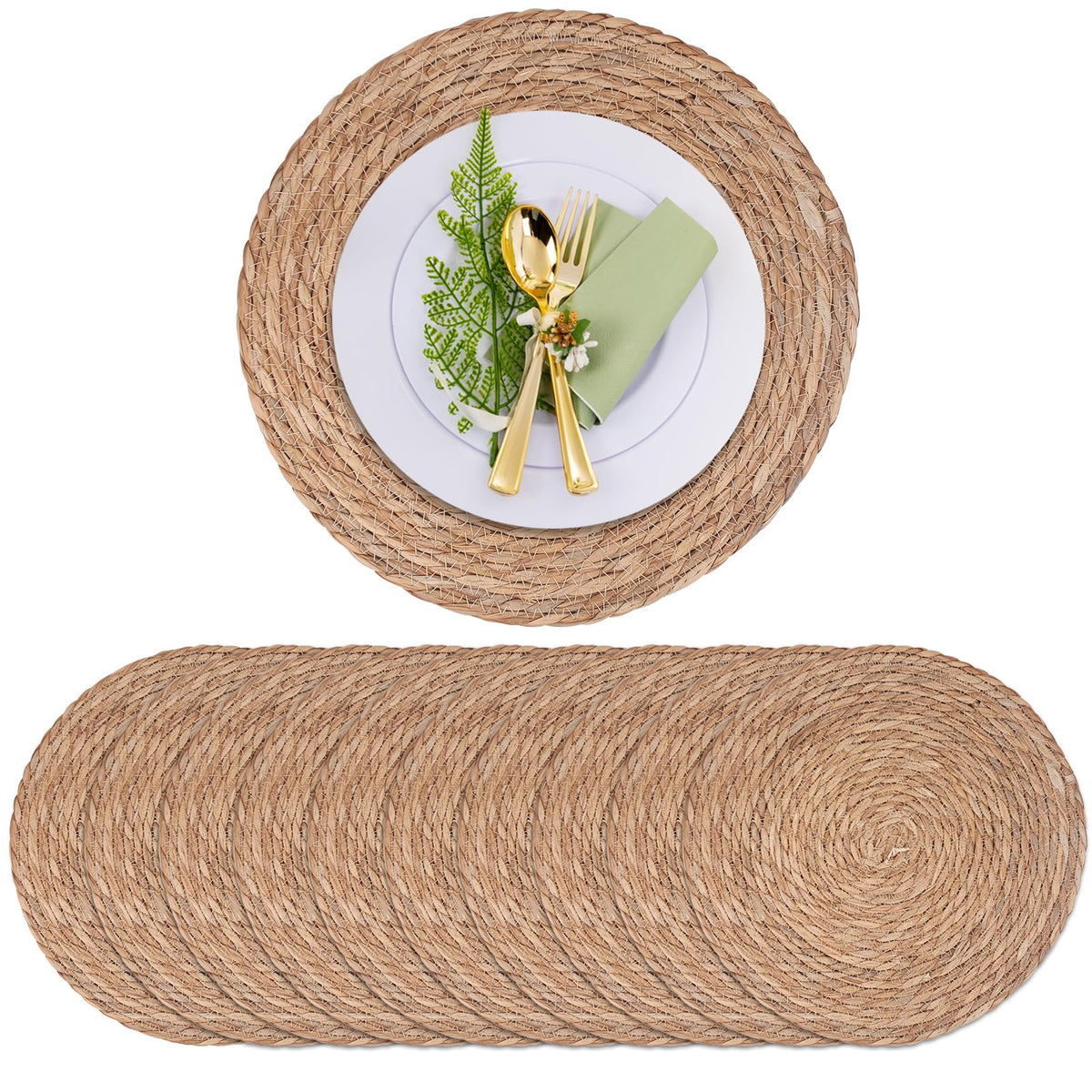 ZLMXXT 13-inch round woven placemats show natural texture and surface protection