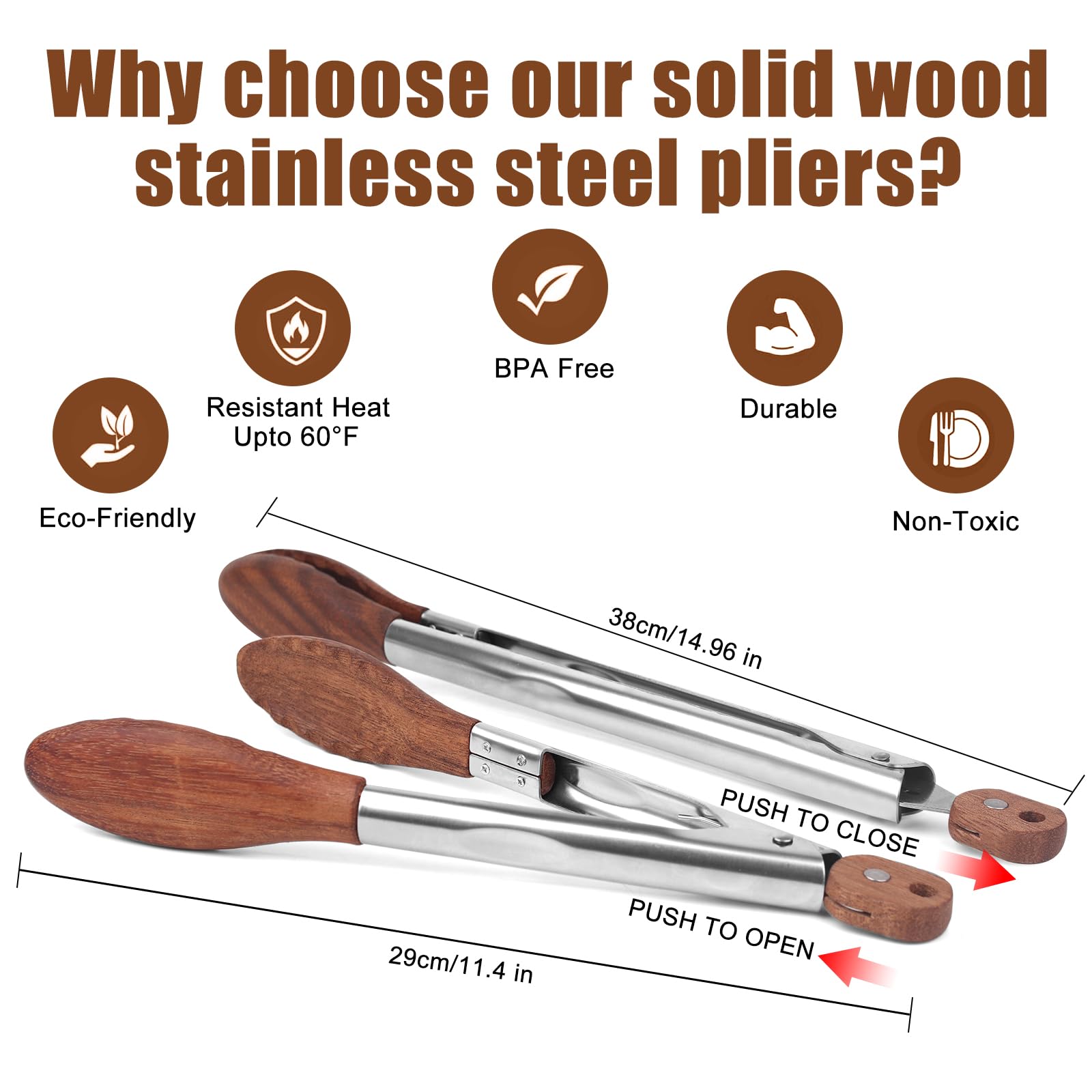 ZLMXXT wooden tip tongs 11.4in, perfect for salads and daily cooking.