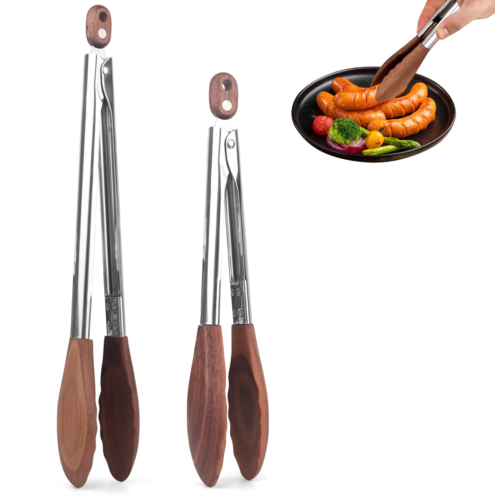ZLMXXT wooden tip tongs 15in, ideal for grilling while protecting nonstick surfaces.