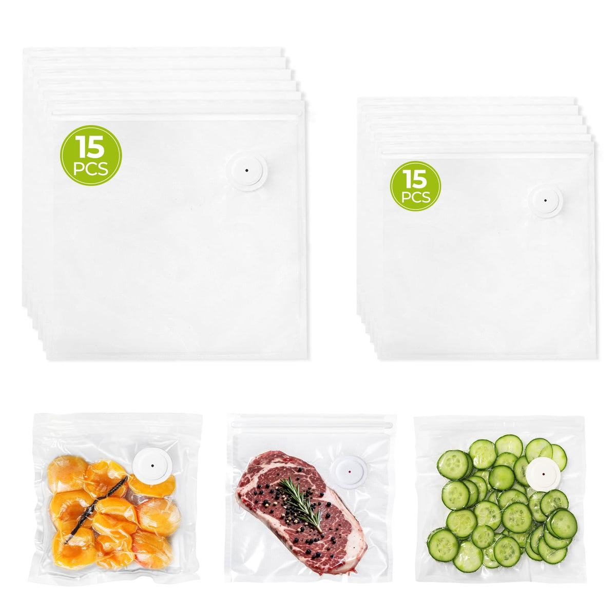 ZLTMYI reusable vacuum bags front view for organized fridge storage and freshness.