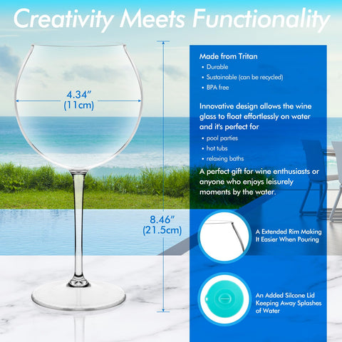 ZMARKRAFT floating wine glasses by the pool with extended rim for steady pours