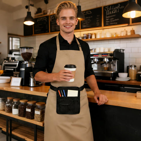 ZMD black canvas apron resists dirt and wear while staying easy to clean.