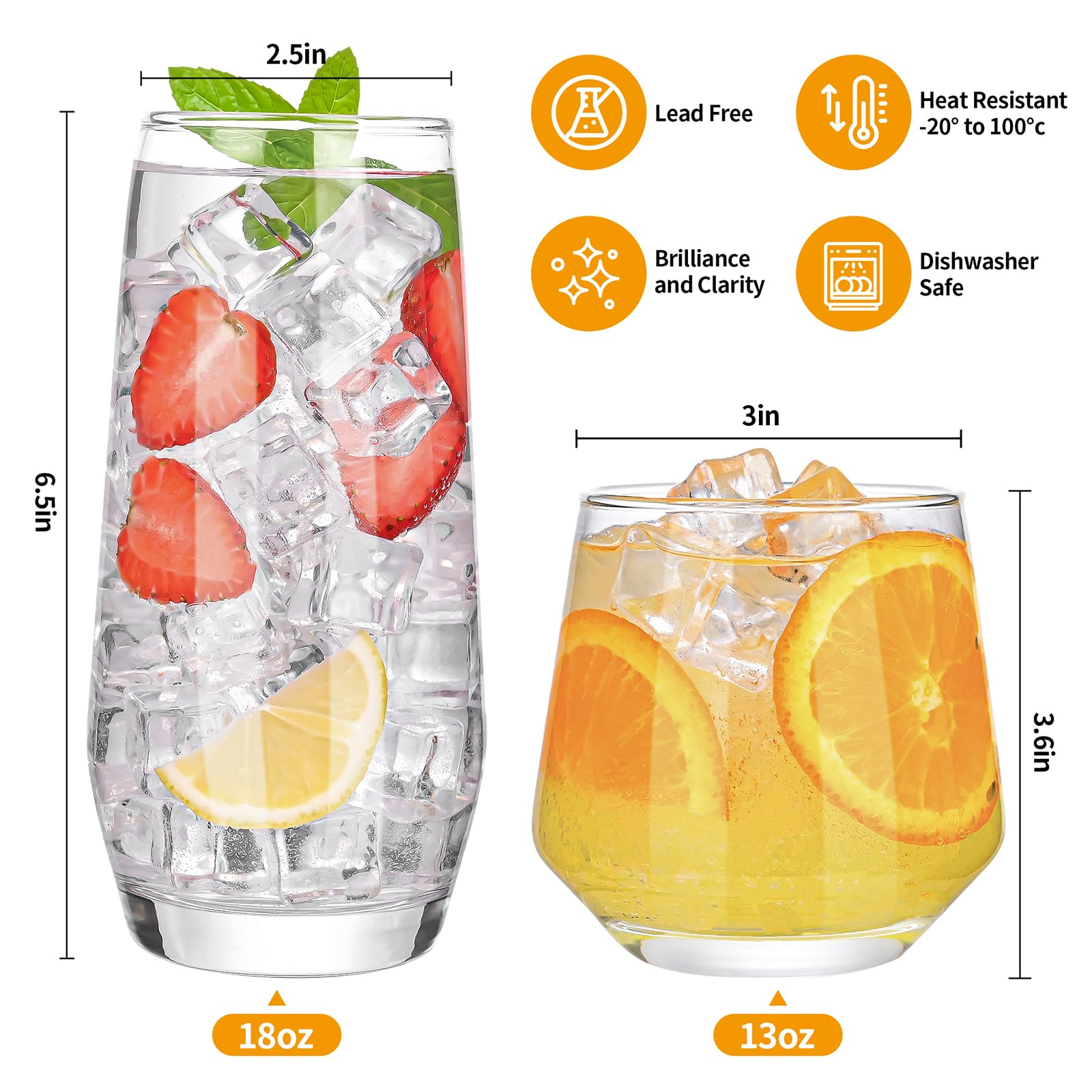 ZMOWIPDL 18oz tall highball glass ideal for refreshing cocktails