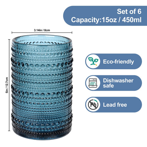 ZMOWIPDL embossed blue water tumbler highlights beaded details for elegant beverage service.