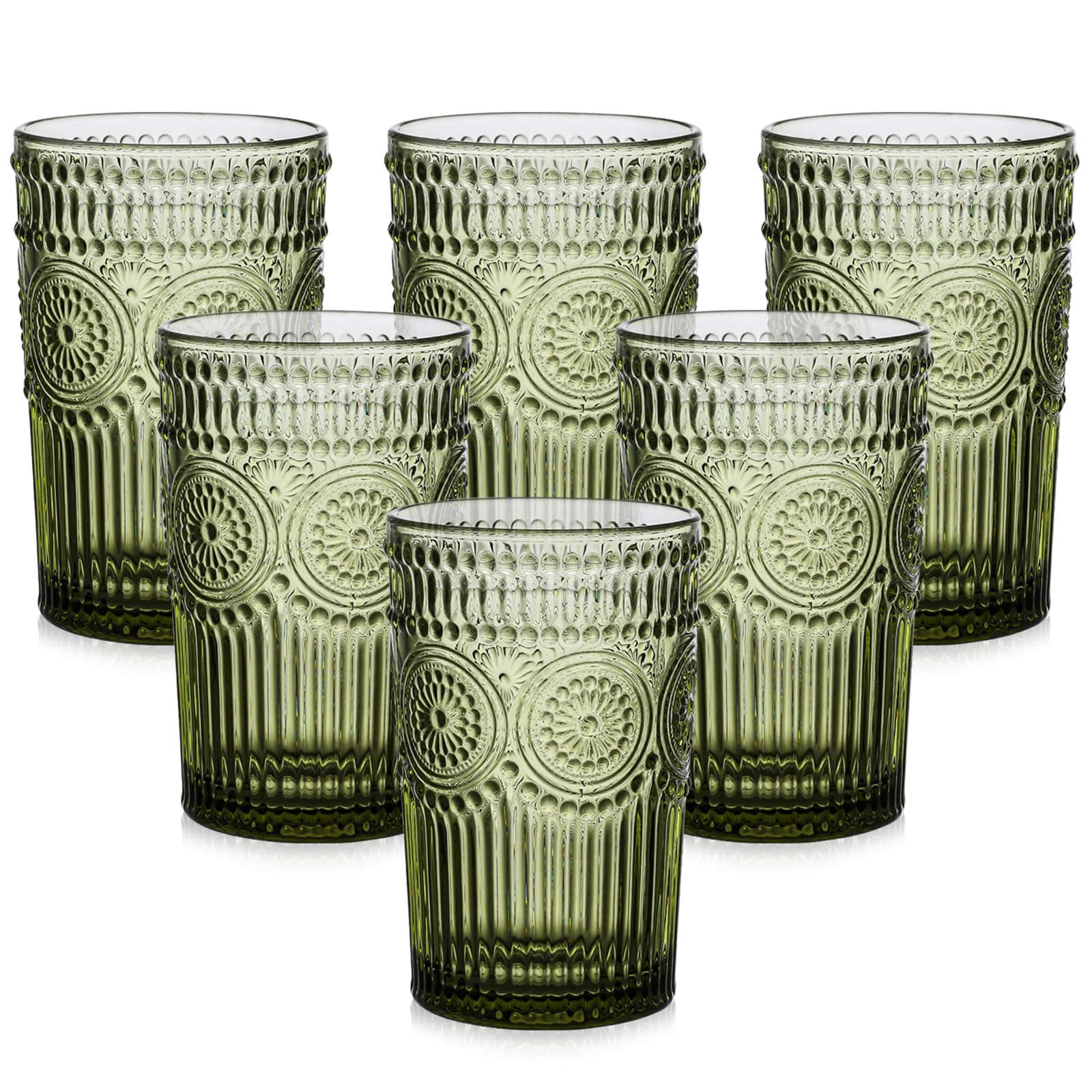 ZMOWIPDL vintage glassware 6-pack 13oz in green with flower texture for entertaining