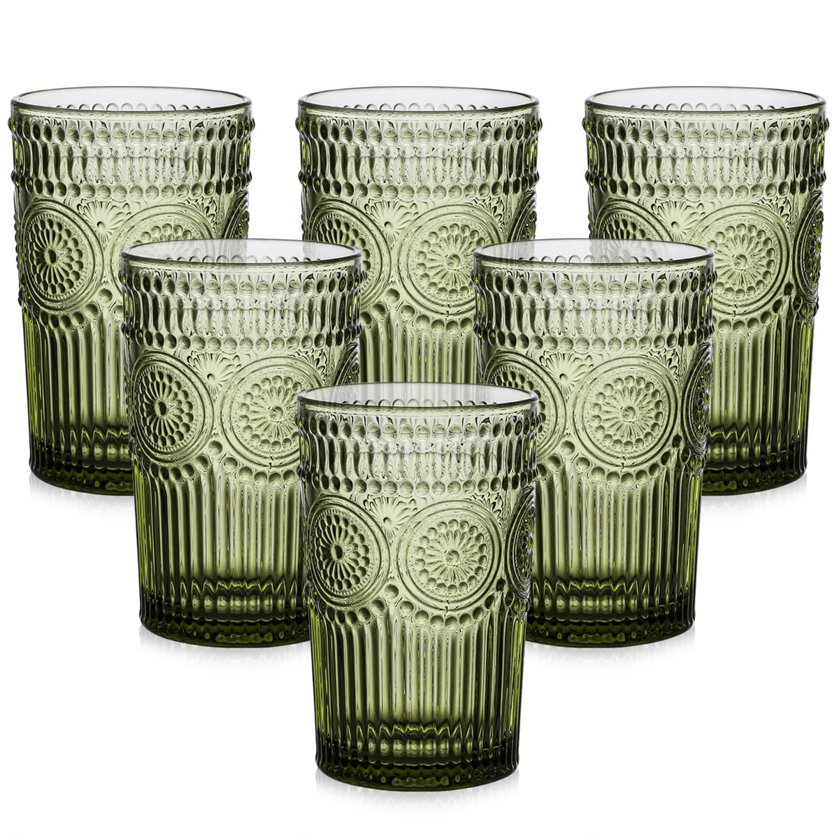 ZMOWIPDL vintage glassware 6-pack 13oz in green with flower texture for entertaining