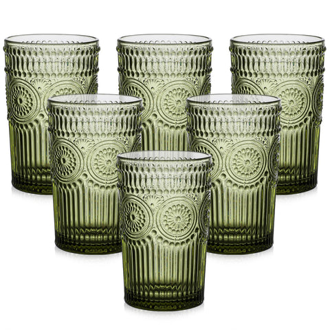 ZMOWIPDL vintage glassware 6-pack 13oz in green with flower texture for entertaining