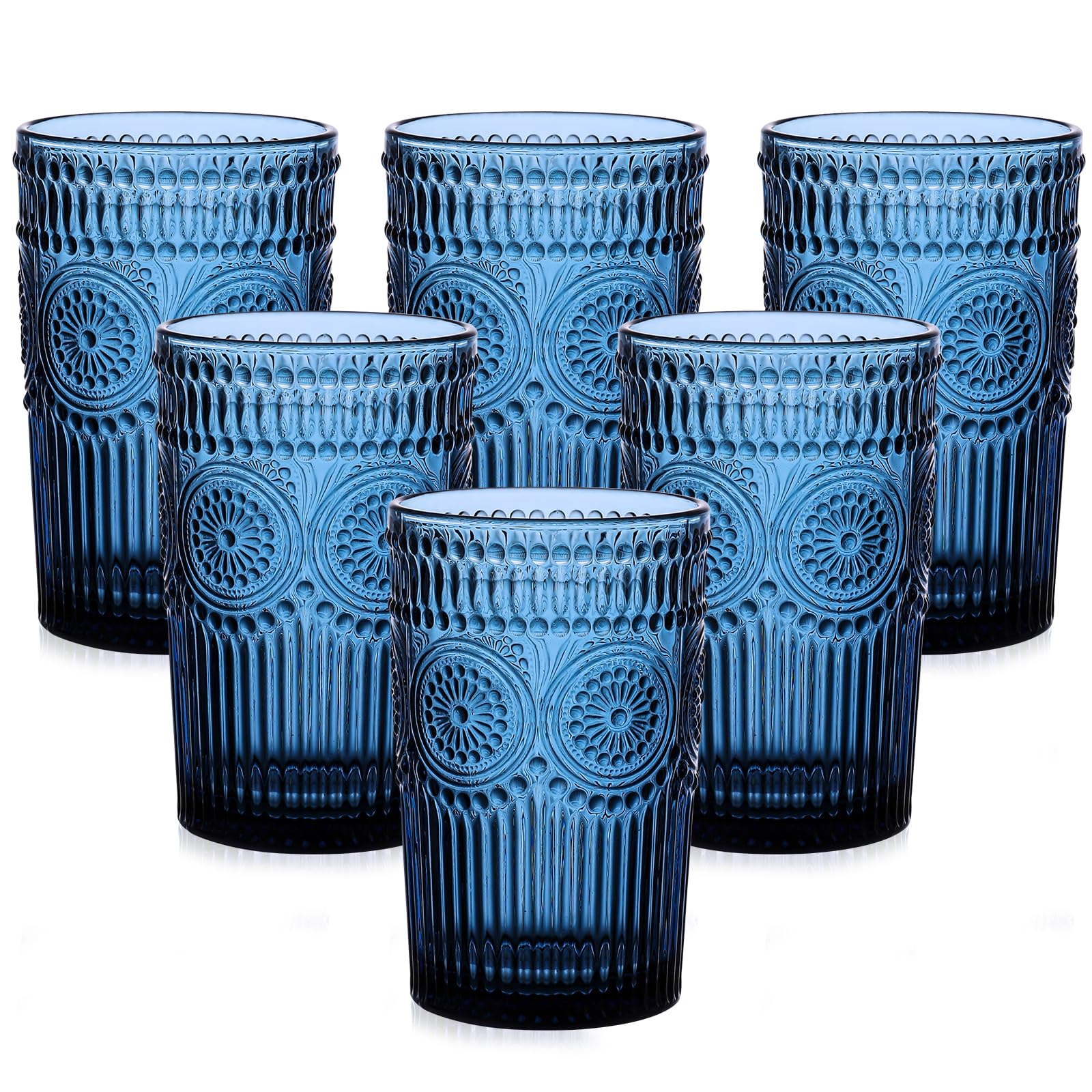 ZMOWIPDL vintage glassware 6pc 13oz blue textured flower tumblers for everyday drinking