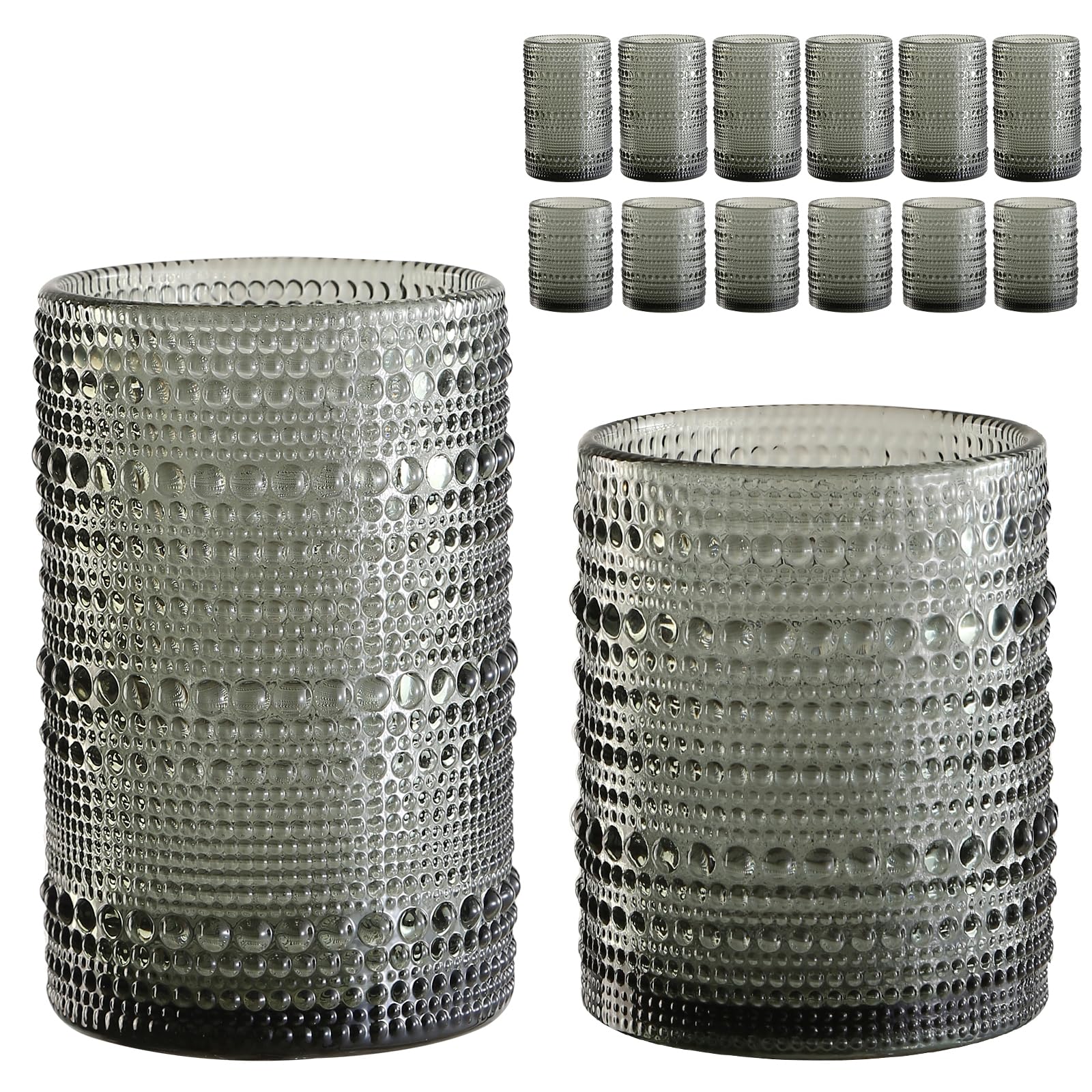 ZMOWIPDL vintage hobnail 12oz glass set for cocktails and water, comfortable grip.