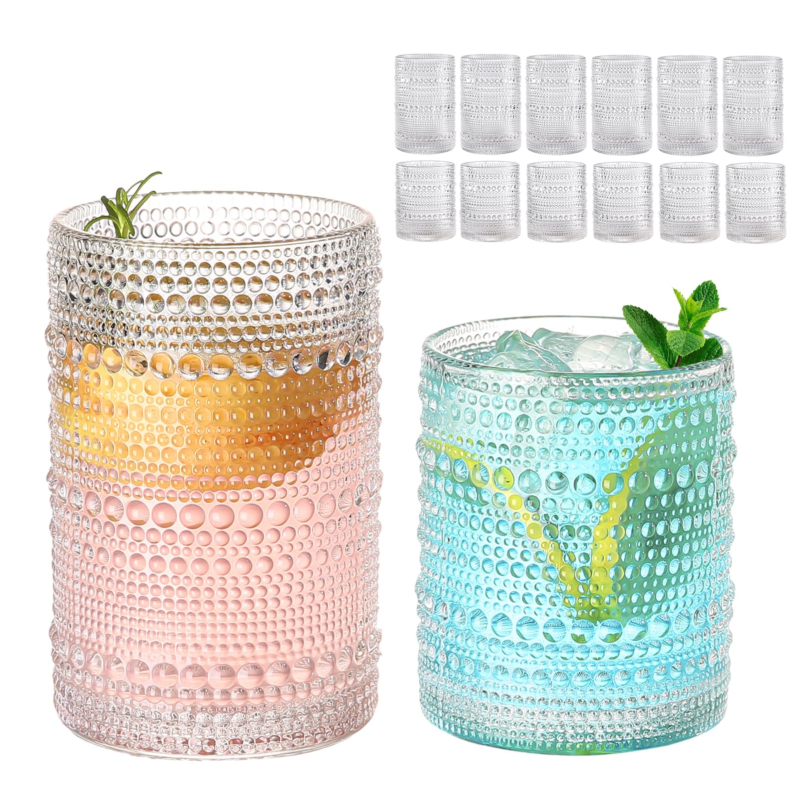 ZMOWIPDL vintage hobnail 12oz glass with non-slip grip and retro charm.