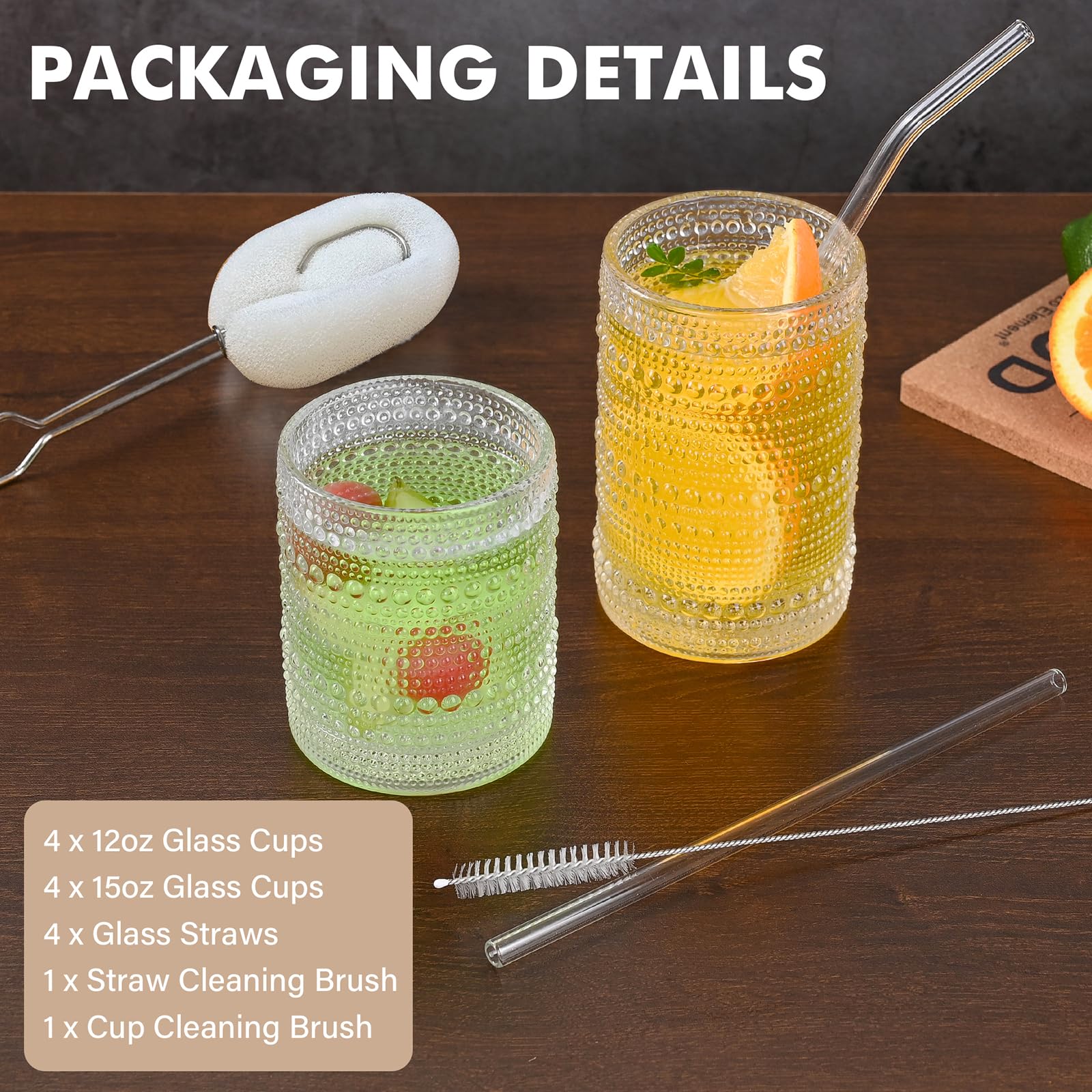 ZMOWIPDL vintage hobnail 15oz glasses ideal for cocktails and juices