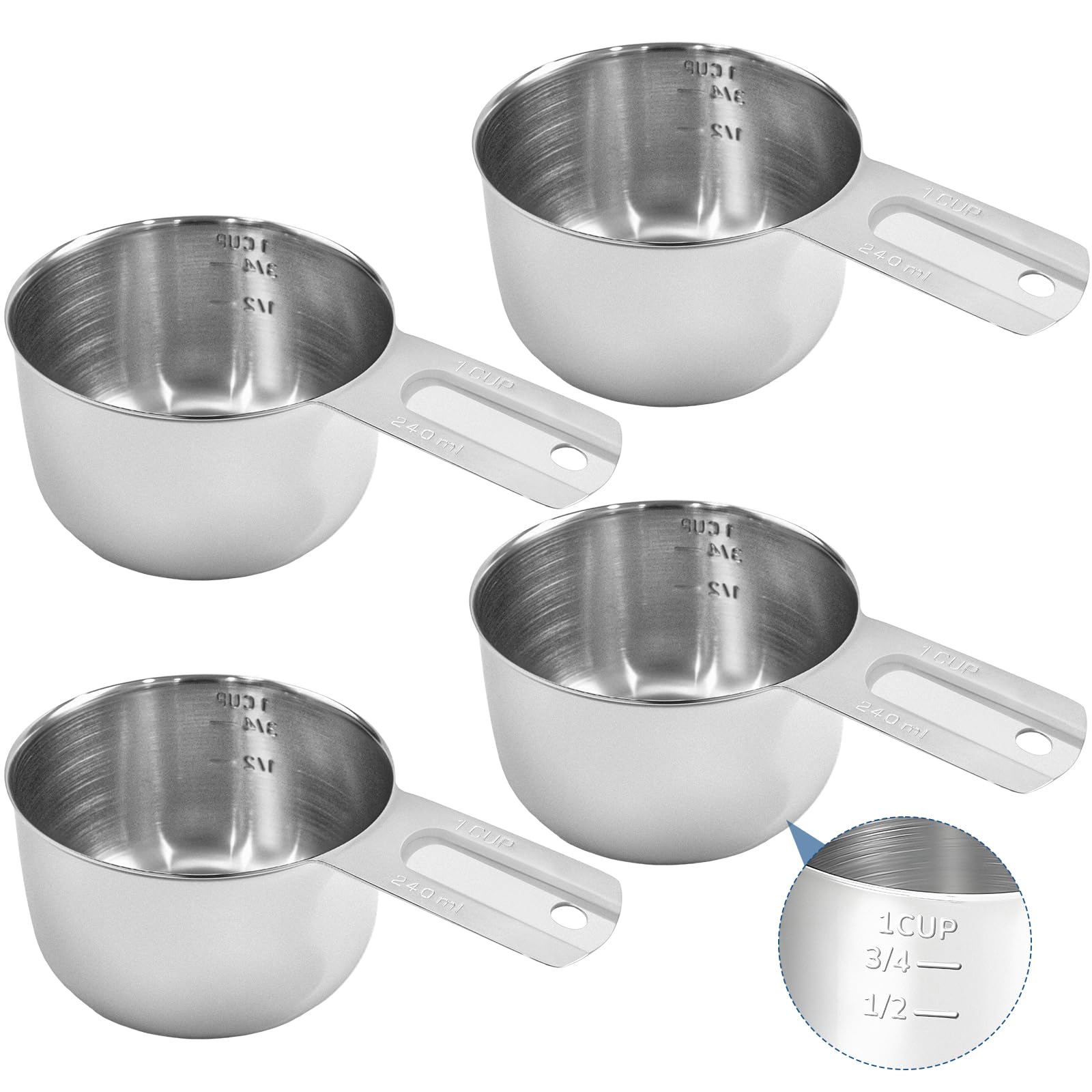 Zmpkhba 4-pack stainless steel measuring cups with handle for easy pouring
