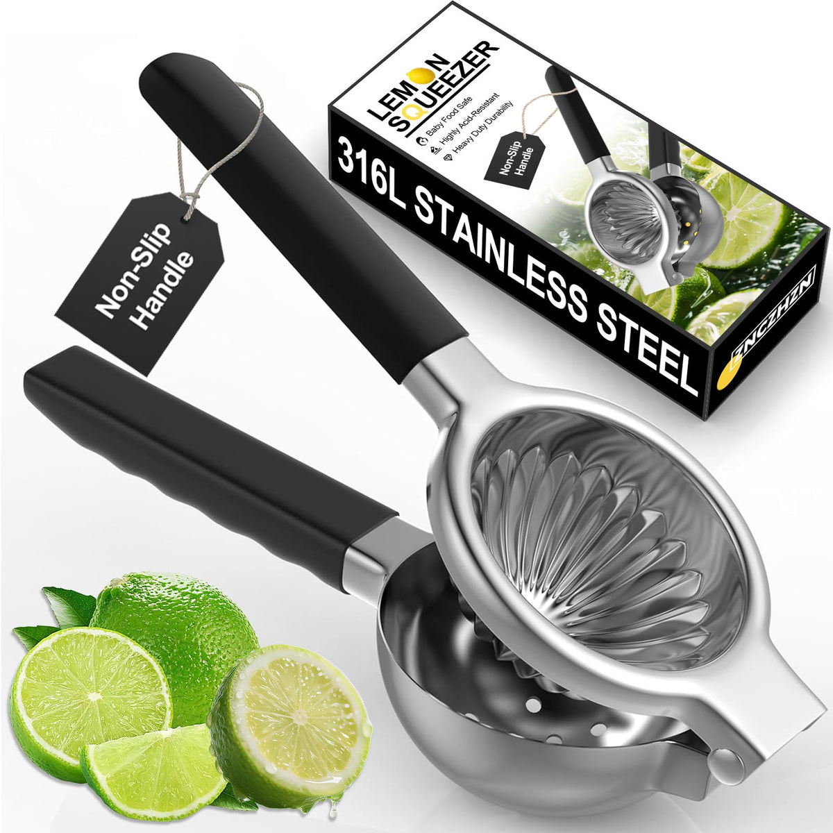 The ZNCZHZN Premium Lemon Squeezer body shows durable 316L steel for long-lasting juice.
