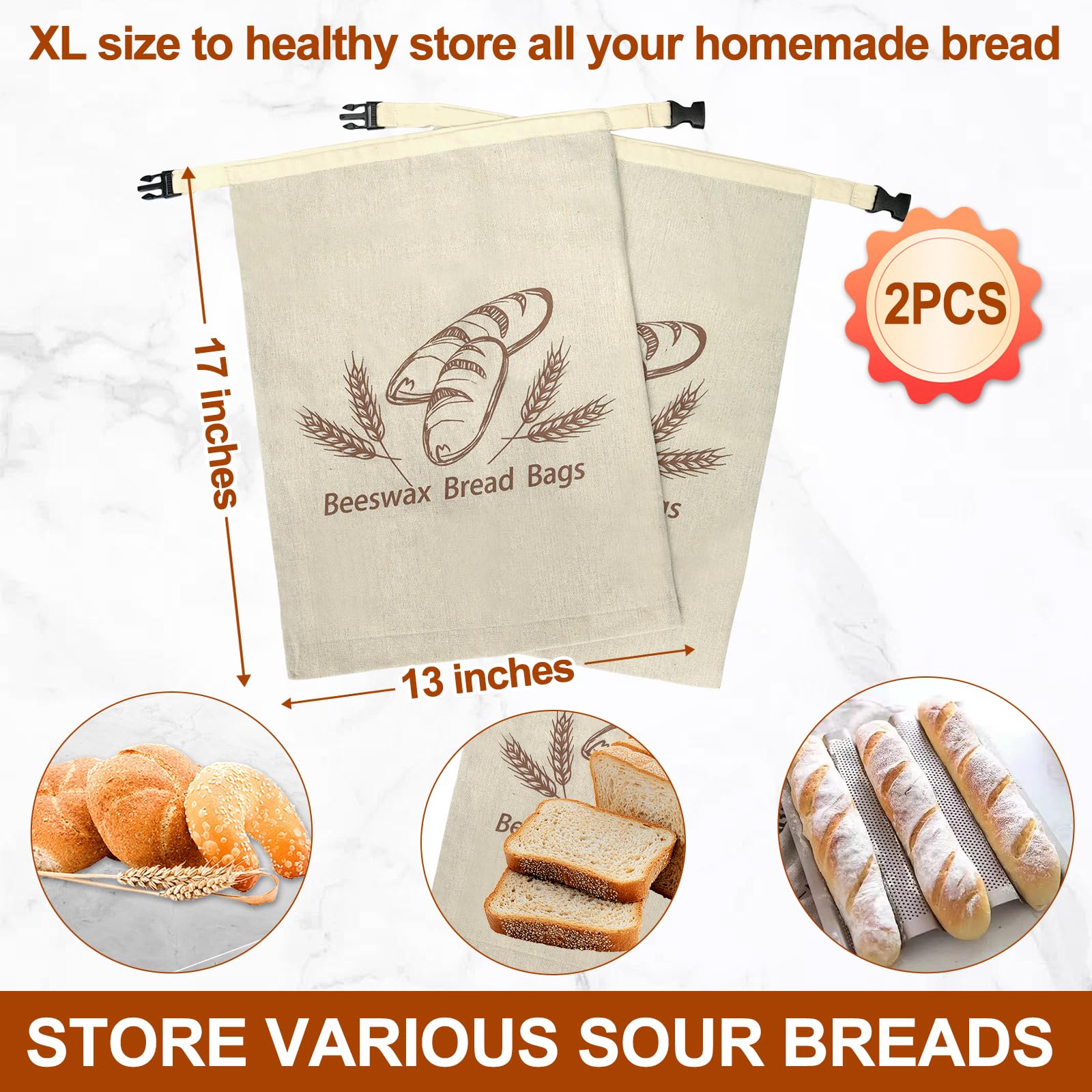 Zndsui cotton linen reusable bread bag for homemade bread and produce