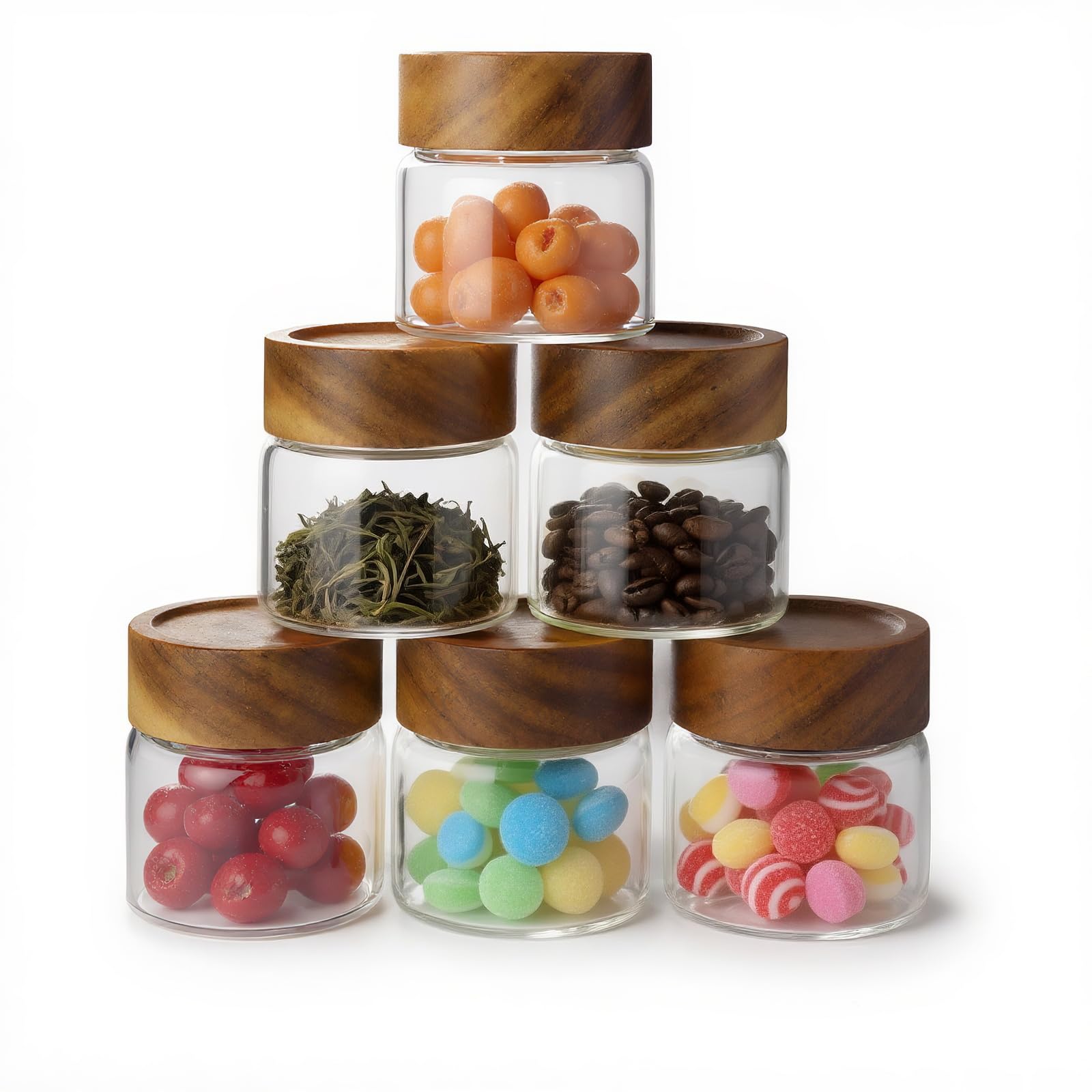 Zoaiirte 6-pack glass jars with acacia lids for pantry organization