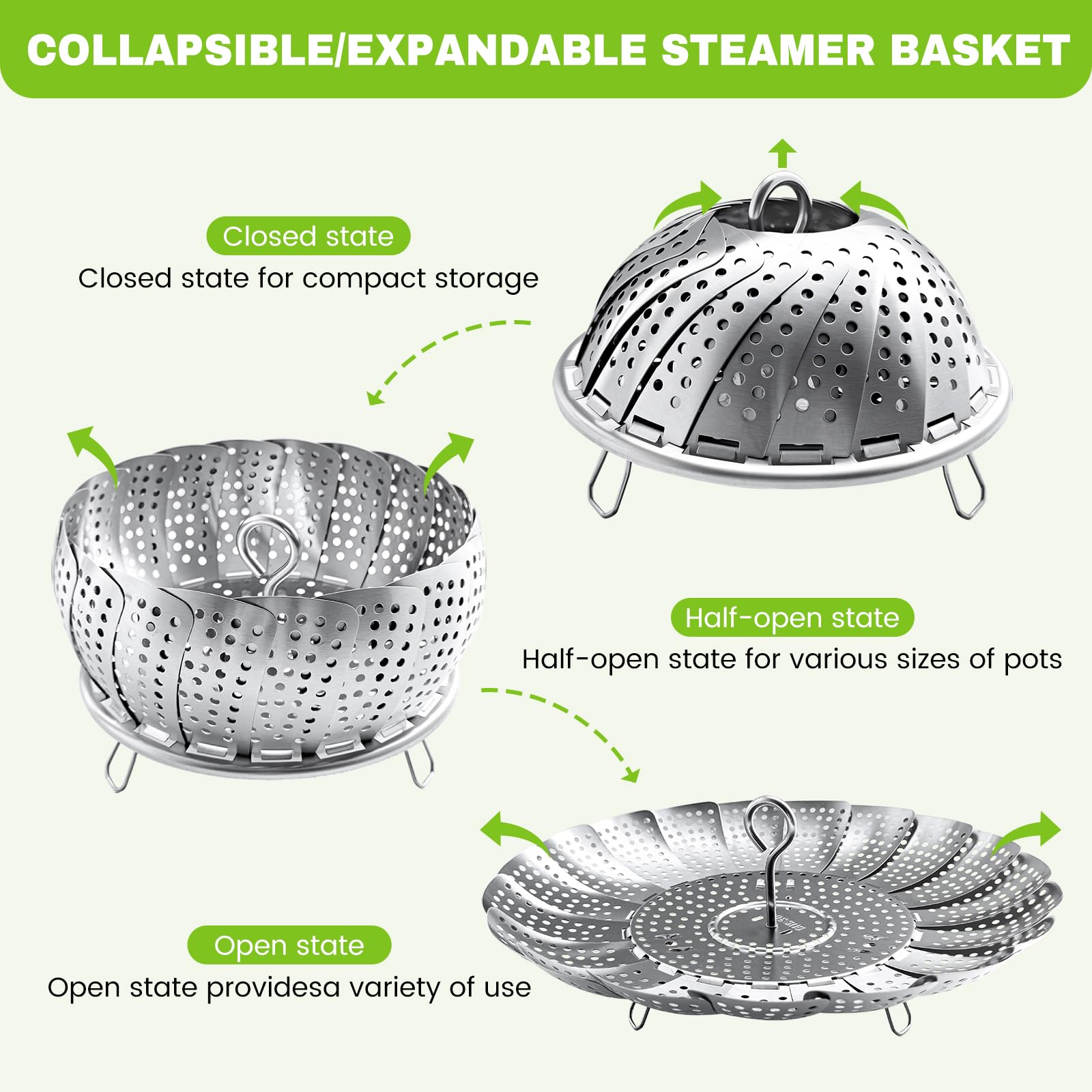 Close-up of Zocy steamer basket drain holes for easy draining.