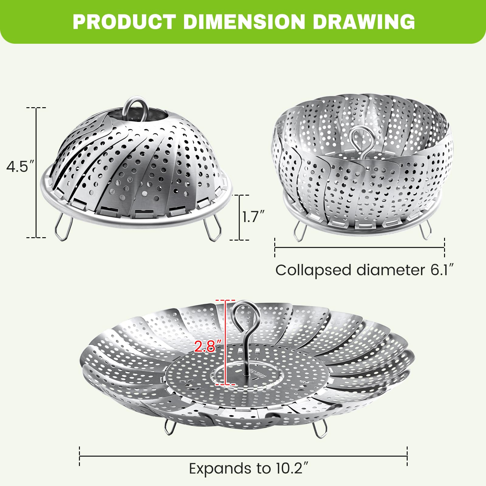 Zocy steamer basket extendable to fit various pots.