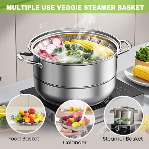 Zocy steamer basket legs screwed off for space-saving storage.
