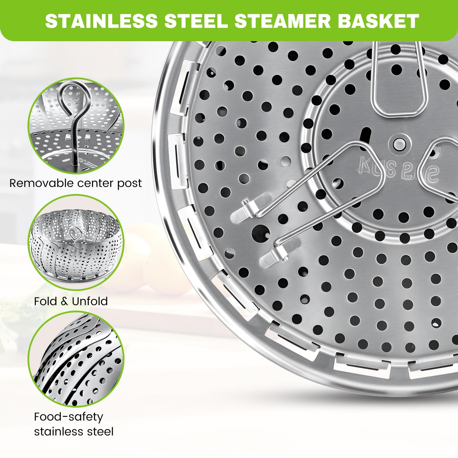 Zocy steamer basket multiuse design for veggies, seafood, and more.