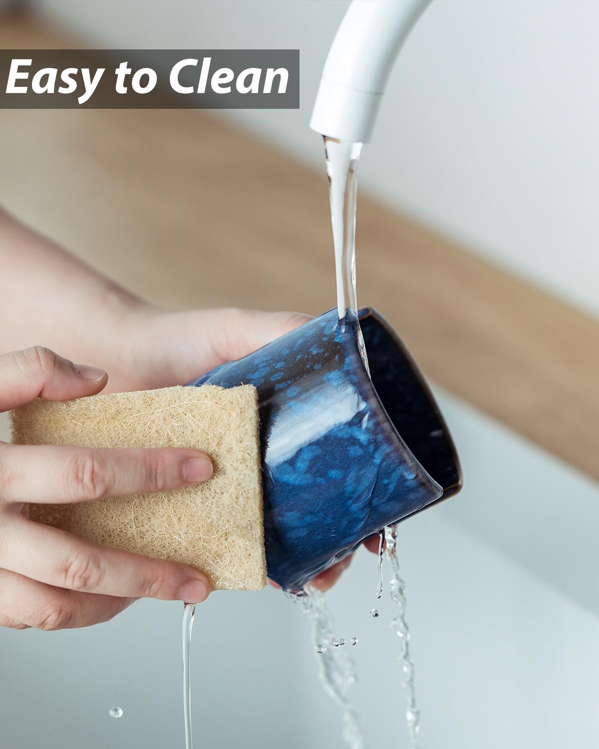 Zoeeker ceramic sponge organizer on the counter for quick access.