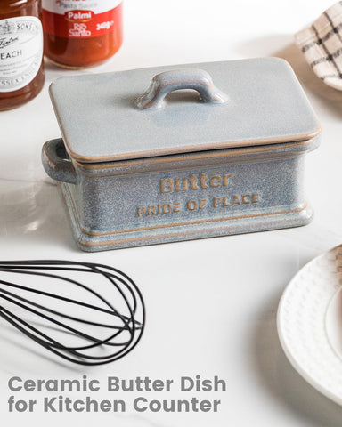 Zoeeker ceramic container with lid in gray preserves texture and adds style.