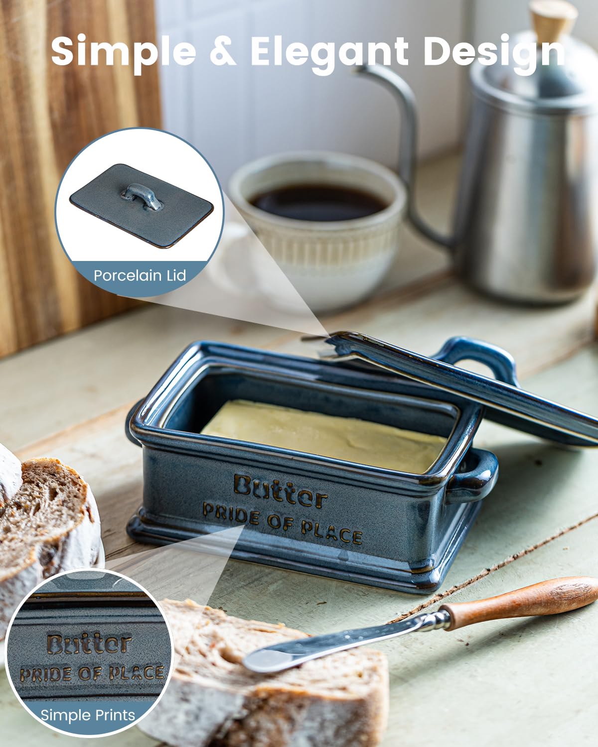 Zoeeker butter dish ceramic lid protects butter and keeps it ready to serve.