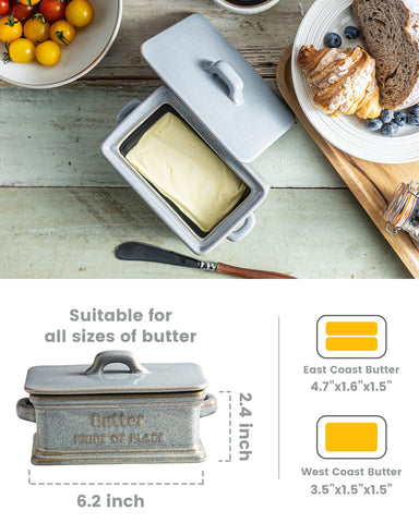Zoeeker butter dish on countertop in gray for convenient serving.