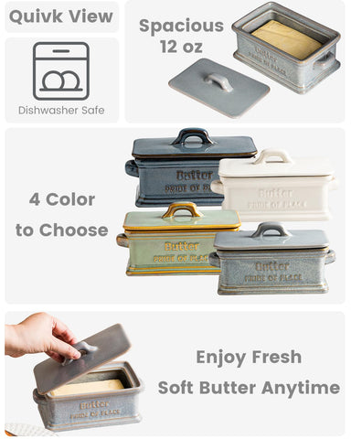 Zoeeker butter dish highlights dual handles for easy transport from fridge to table.