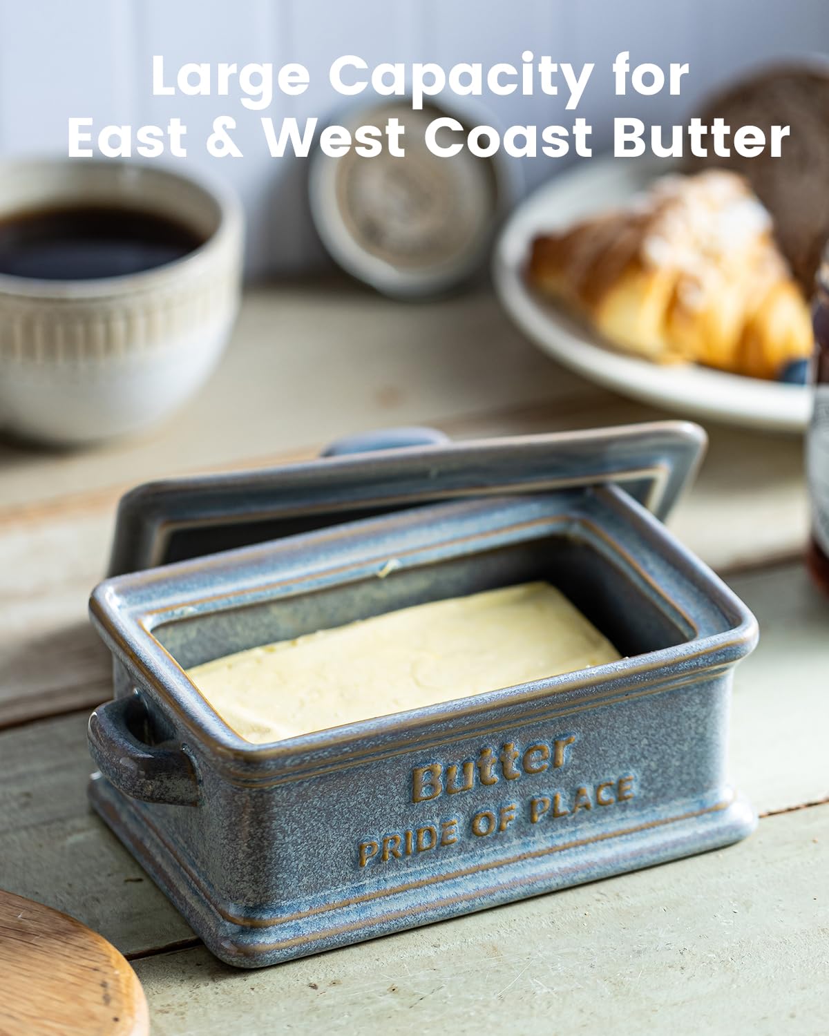 Zoeeker butter dish lid with easy open handle in gray for effortless serving.