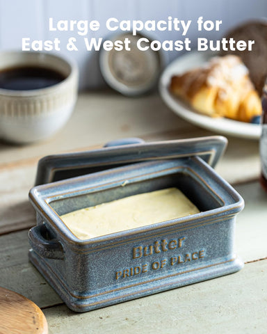 Zoeeker butter dish lid with easy open handle in gray for effortless serving.