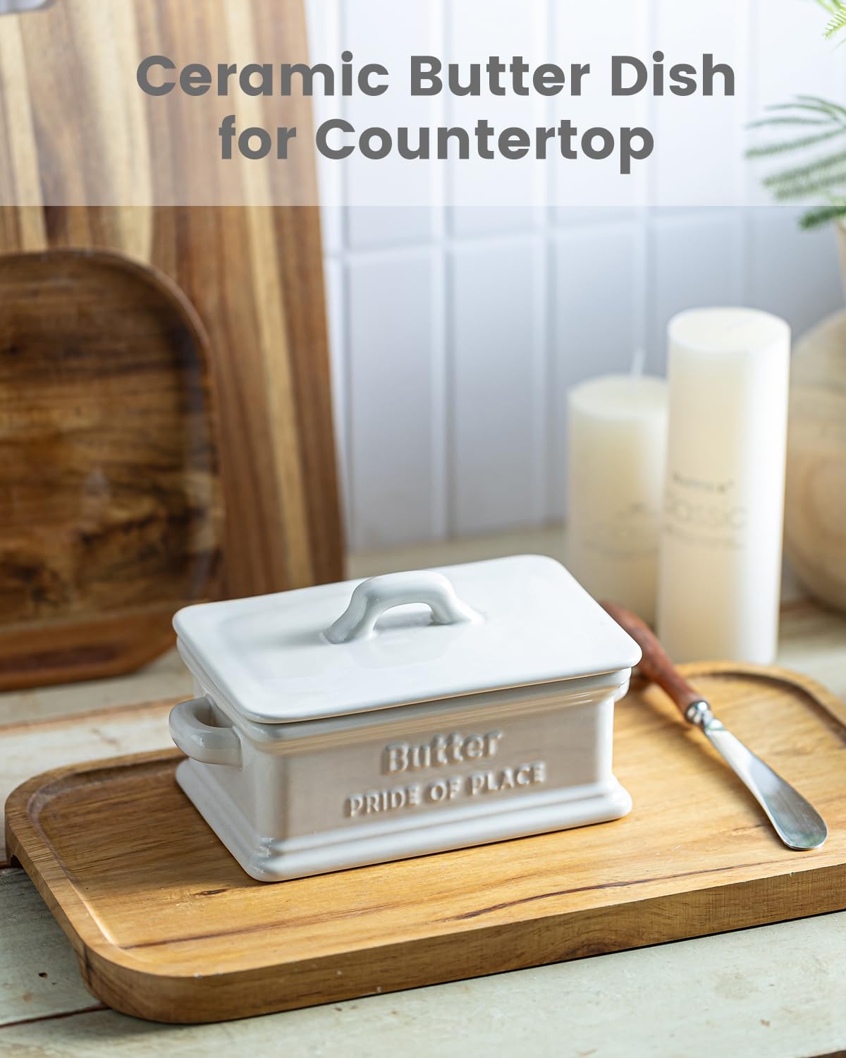 Zoeeker butter dish with handles enables easy transfer from fridge to table
