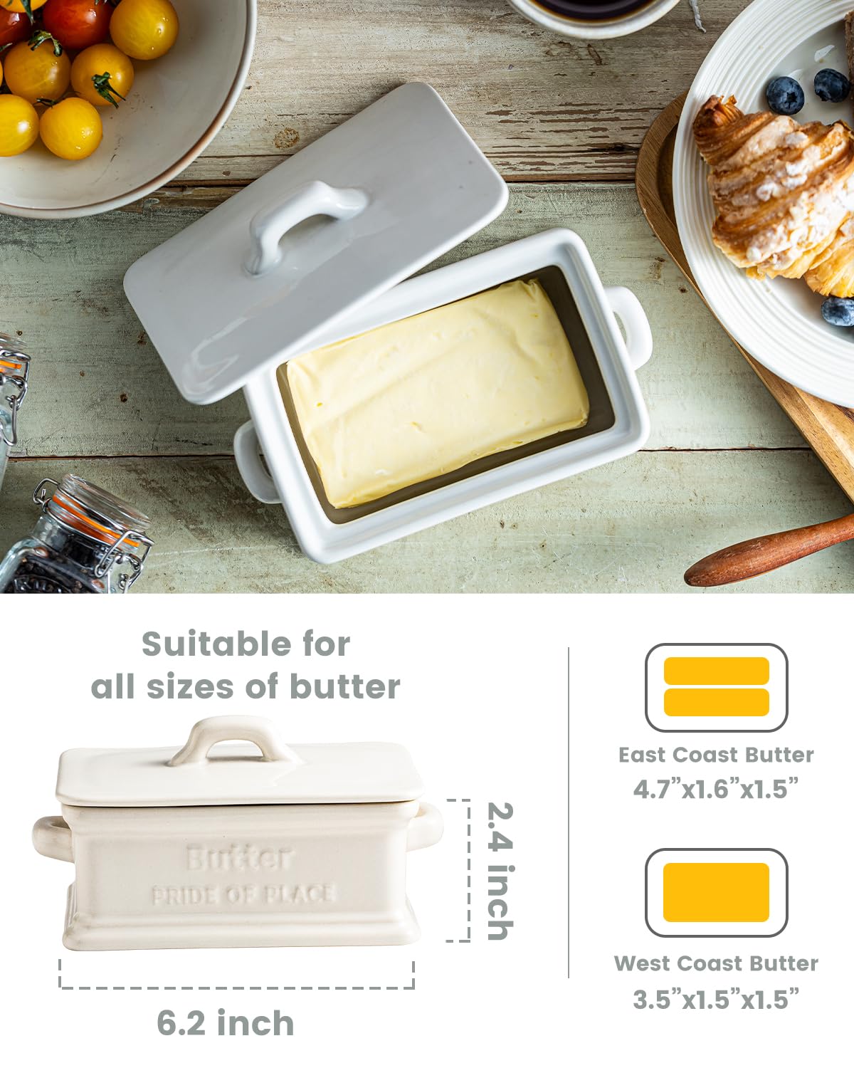 Zoeeker ceramic butter dish with a rectangular design adds understated elegance