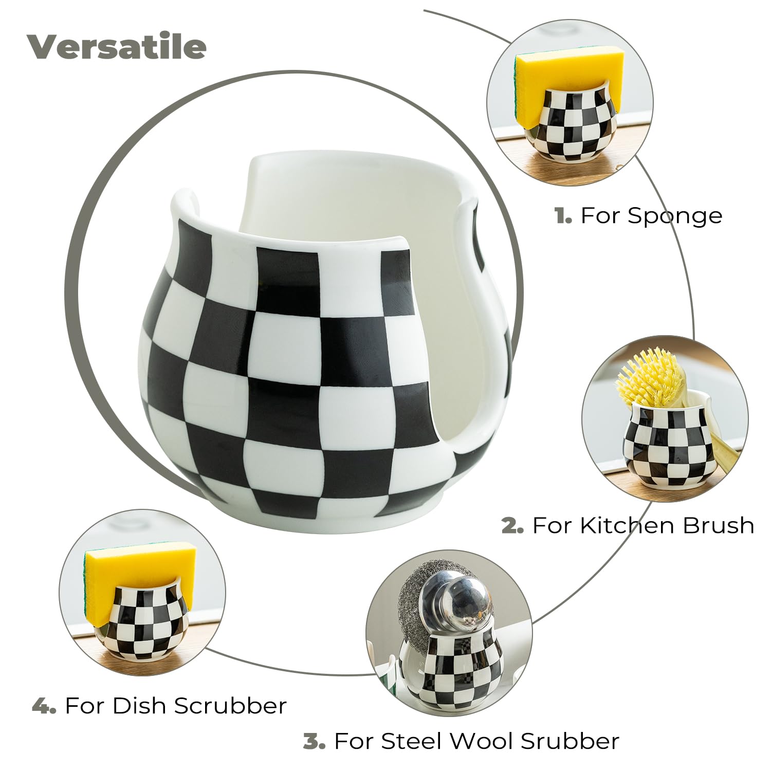 Zoeeker compact sponge holder with checkered surface fits tight counter spaces.