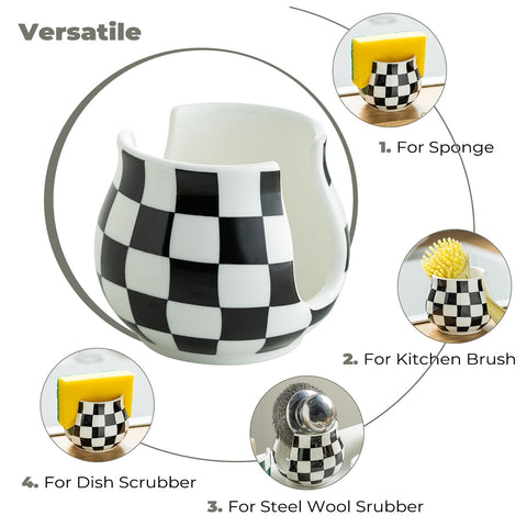 Zoeeker compact sponge holder with checkered surface fits tight counter spaces.