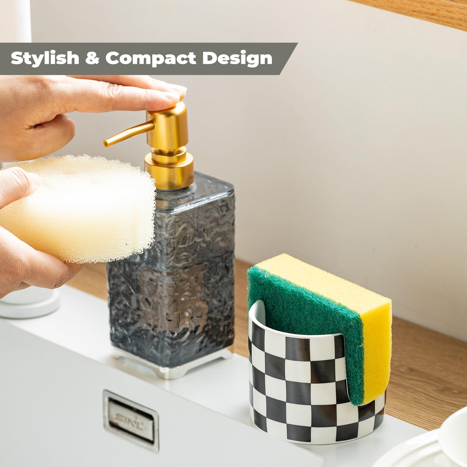 Zoeeker cylindrical ceramic holder maximizes counter space with compact storage.