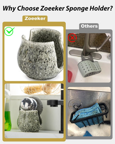 Zoeeker dish brush organizer keeps sink area neat and ready for cleaning tasks.