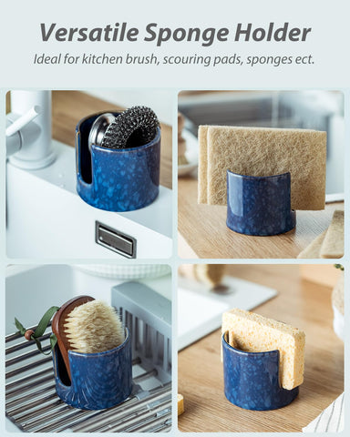 Zoeeker blue ceramic dish rack-style holder blends farmhouse style.